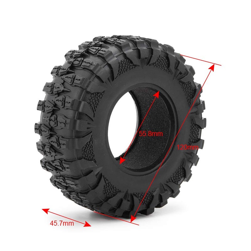 RCLIONS 4PCS 2.2inch 120mm RC Rubber Wheel Tyre Tires with Foam Insert for 1/10 RC Crawler Car Axial Wraith 90018 - Image 2